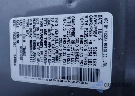 2013 Nissan Murano Sv from USA, damaged, VIN JN8AZ1MW8DW306112